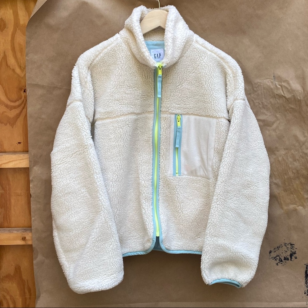 GAP Cream Teddy Jacket with Neon Accents - Picture 2 of 7